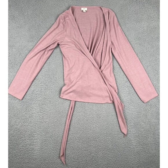 J. Jill Women's Shirt Pink Long Sleeve Low Cut True Wrap Top Deep V Neck Small - Picture 3 of 10